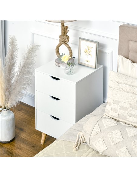 HOMCOM Bedside Table, Bedside Cabinet with 3 Drawers, Small Side Table with Wood Legs and Cut-out Handles for Bedroom, Cream Whi - pic 126289 | FastDaddyshop