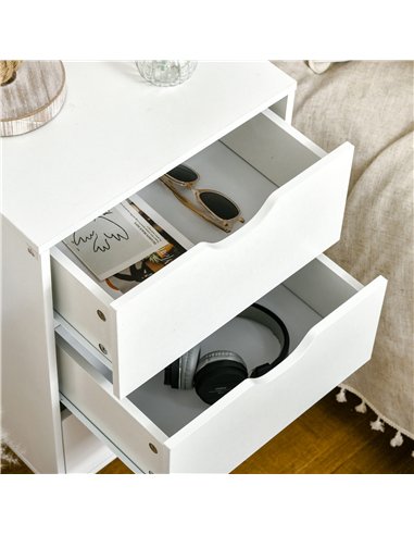 HOMCOM Bedside Table, Bedside Cabinet with 3 Drawers, Small Side Table with Wood Legs and Cut-out Handles for Bedroom, Cream Whi