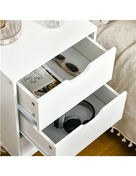 HOMCOM Bedside Table, Bedside Cabinet with 3 Drawers, Small Side Table with Wood Legs and Cut-out Handles for Bedroom, Cream Whi - pic 126290 | FastDaddyshop