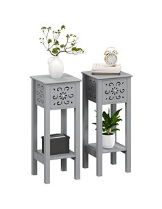 HOMCOM Set of Two Elegant Floral Cut-Out Side Tables - Grey