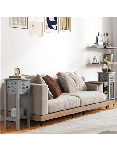 HOMCOM Set of Two Elegant Floral Cut-Out Side Tables - Grey