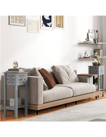 HOMCOM Set of Two Elegant Floral Cut-Out Side Tables - Grey - pic 126292 | FastDaddyshop