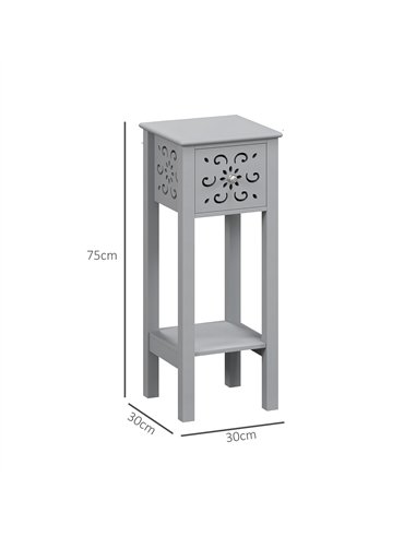 HOMCOM Set of Two Elegant Floral Cut-Out Side Tables - Grey