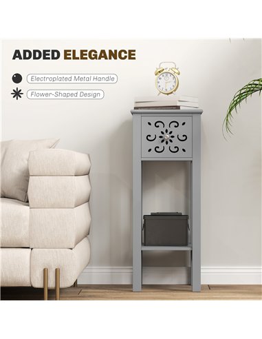 HOMCOM Set of Two Elegant Floral Cut-Out Side Tables - Grey