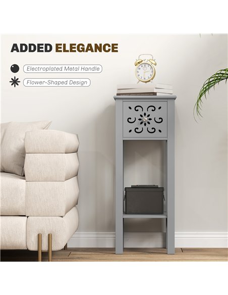HOMCOM Set of Two Elegant Floral Cut-Out Side Tables - Grey - pic 126294 | FastDaddyshop