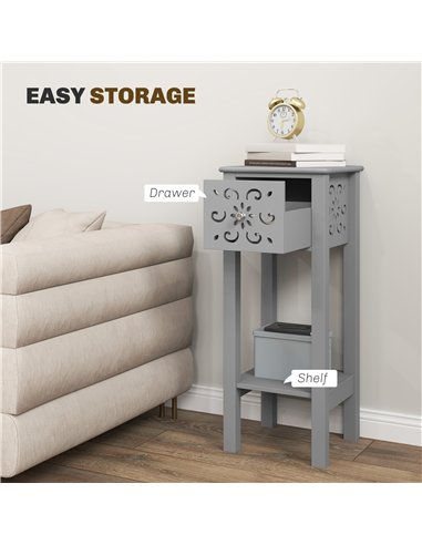 HOMCOM Set of Two Elegant Floral Cut-Out Side Tables - Grey