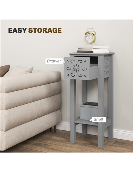 HOMCOM Set of Two Elegant Floral Cut-Out Side Tables - Grey - pic 126295 | FastDaddyshop