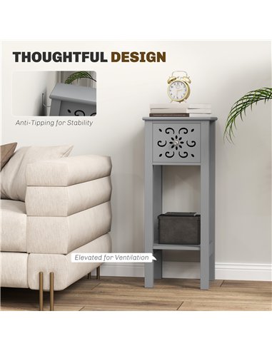 HOMCOM Set of Two Elegant Floral Cut-Out Side Tables - Grey
