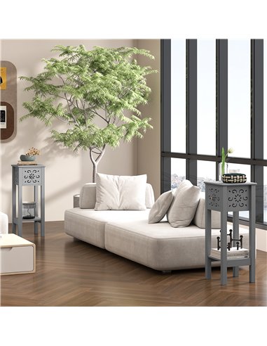 HOMCOM Set of Two Elegant Floral Cut-Out Side Tables - Grey