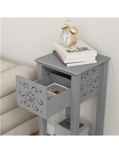 HOMCOM Set of Two Elegant Floral Cut-Out Side Tables - Grey