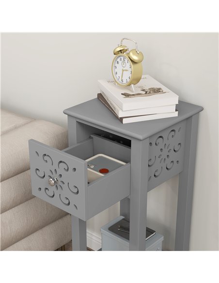 HOMCOM Set of Two Elegant Floral Cut-Out Side Tables - Grey - pic 126298 | FastDaddyshop