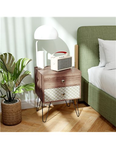 HOMCOM Nightstand, 2-Drawer Bedside Table, Bedside Cabinet, Sofa End Side Table for Living Room, Bedroom, Rustic Brown