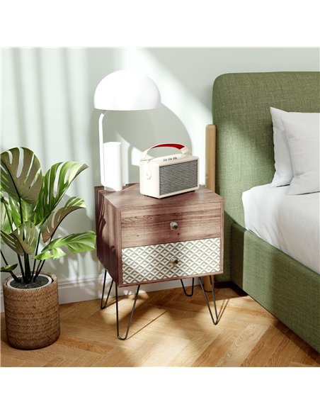 HOMCOM Nightstand, 2-Drawer Bedside Table, Bedside Cabinet, Sofa End Side Table for Living Room, Bedroom, Rustic Brown - pic 126301 | FastDaddyshop