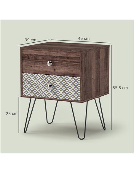 HOMCOM Nightstand, 2-Drawer Bedside Table, Bedside Cabinet, Sofa End Side Table for Living Room, Bedroom, Rustic Brown - pic 126302 | FastDaddyshop