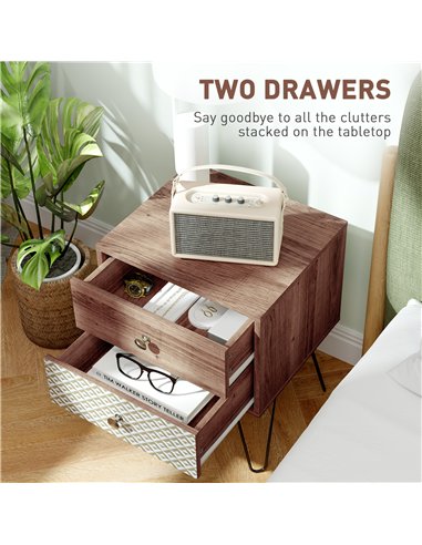 HOMCOM Nightstand, 2-Drawer Bedside Table, Bedside Cabinet, Sofa End Side Table for Living Room, Bedroom, Rustic Brown