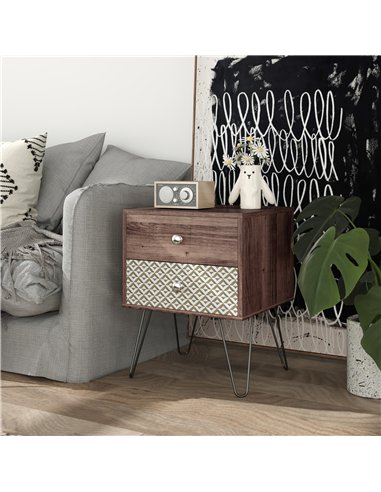 HOMCOM Nightstand, 2-Drawer Bedside Table, Bedside Cabinet, Sofa End Side Table for Living Room, Bedroom, Rustic Brown