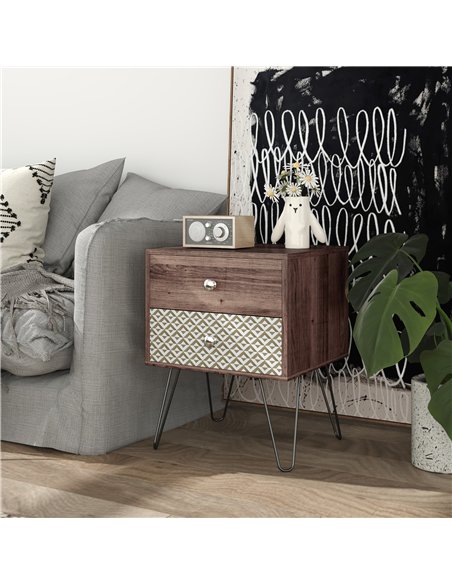 HOMCOM Nightstand, 2-Drawer Bedside Table, Bedside Cabinet, Sofa End Side Table for Living Room, Bedroom, Rustic Brown - pic 126306 | FastDaddyshop