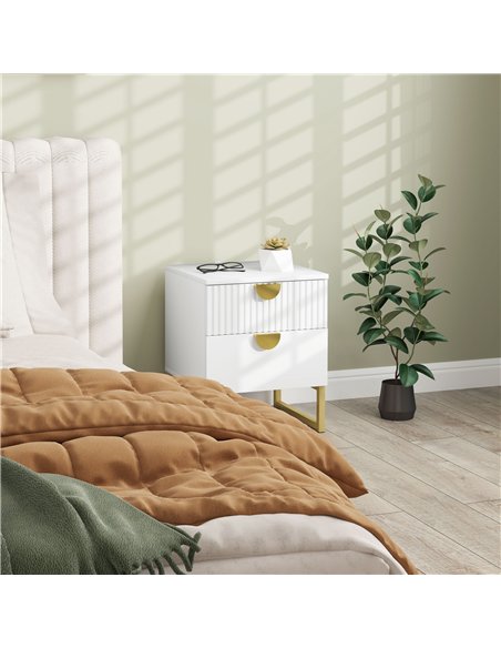 HOMCOM Elegant Two-Drawer Bedside Table - White - pic 126310 | FastDaddyshop
