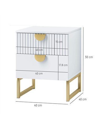 HOMCOM Elegant Two-Drawer Bedside Table - White