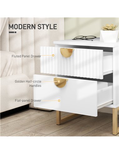 HOMCOM Elegant Two-Drawer Bedside Table - White