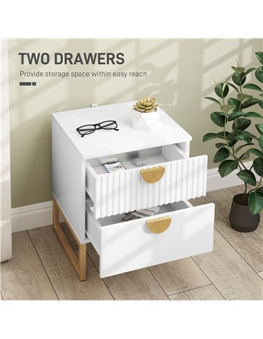 HOMCOM Elegant Two-Drawer Bedside Table - White