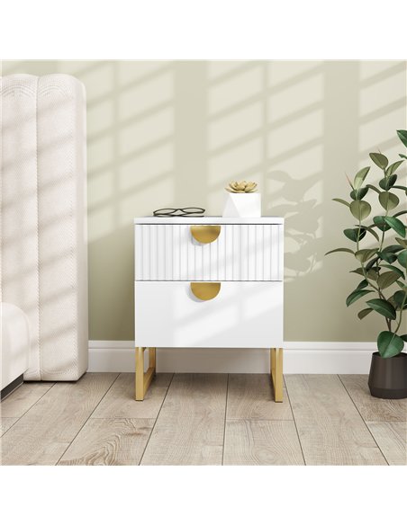HOMCOM Elegant Two-Drawer Bedside Table - White - pic 126316 | FastDaddyshop