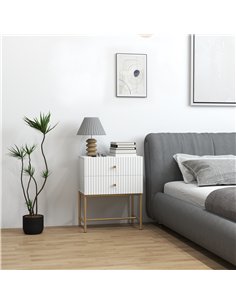 HOMCOM Elegant Two-Drawer Bedside Table - White 2