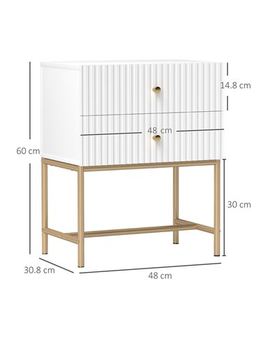 HOMCOM Elegant Two-Drawer Bedside Table - White