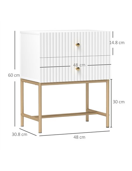 HOMCOM Elegant Two-Drawer Bedside Table - White - pic 126320 | FastDaddyshop