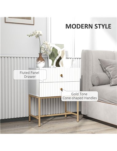 HOMCOM Elegant Two-Drawer Bedside Table - White