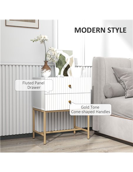 HOMCOM Elegant Two-Drawer Bedside Table - White - pic 126321 | FastDaddyshop