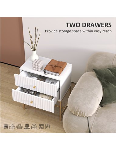 HOMCOM Elegant Two-Drawer Bedside Table - White