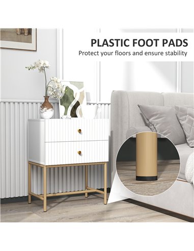 HOMCOM Elegant Two-Drawer Bedside Table - White