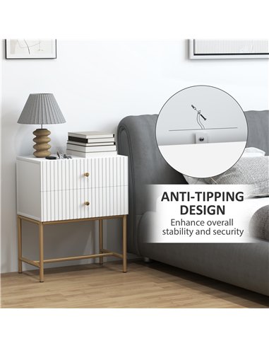 HOMCOM Elegant Two-Drawer Bedside Table - White