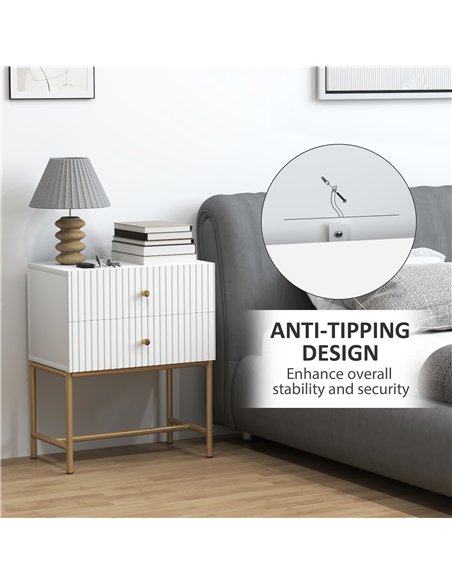 HOMCOM Elegant Two-Drawer Bedside Table - White - pic 126324 | FastDaddyshop