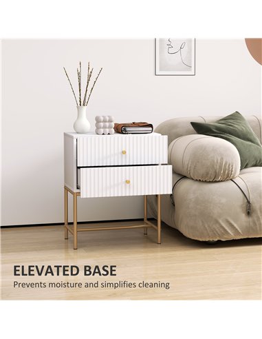 HOMCOM Elegant Two-Drawer Bedside Table - White