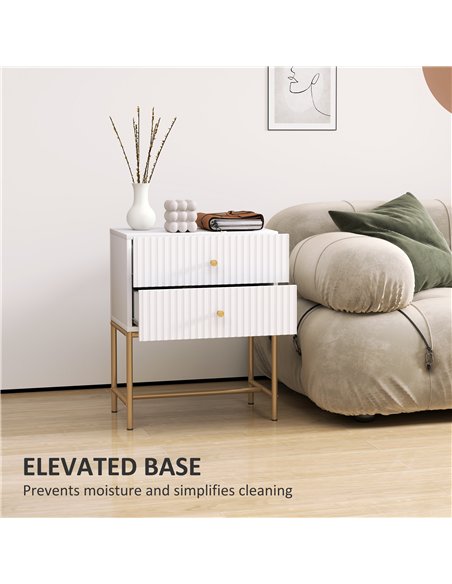 HOMCOM Elegant Two-Drawer Bedside Table - White - pic 126325 | FastDaddyshop