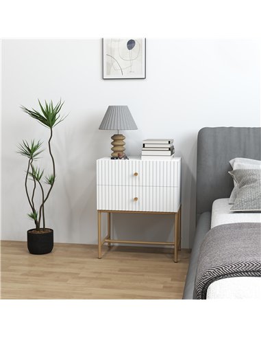 HOMCOM Elegant Two-Drawer Bedside Table - White