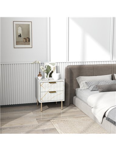 HOMCOM Elegant Two-Drawer Bedside Table - White