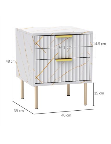 HOMCOM Elegant Two-Drawer Bedside Table - White
