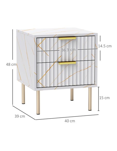 HOMCOM Elegant Two-Drawer Bedside Table - White - pic 126329 | FastDaddyshop