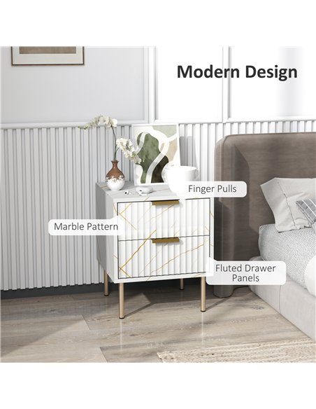 HOMCOM Elegant Two-Drawer Bedside Table - White - pic 126330 | FastDaddyshop