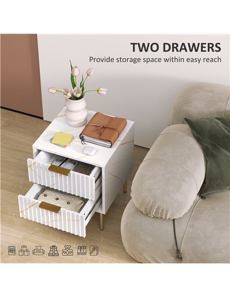 HOMCOM Elegant Two-Drawer Bedside Table - White - pic 126331 | FastDaddyshop