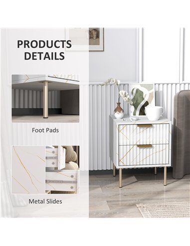 HOMCOM Elegant Two-Drawer Bedside Table - White