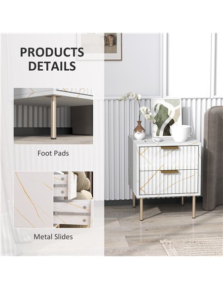 HOMCOM Elegant Two-Drawer Bedside Table - White - pic 126333 | FastDaddyshop