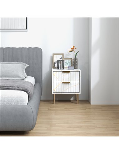 HOMCOM Elegant Two-Drawer Bedside Table - White