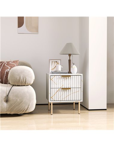 HOMCOM Elegant Two-Drawer Bedside Table - White
