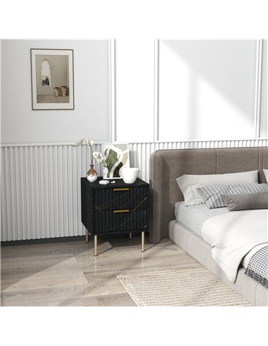 HOMCOM Elegant Two-Drawer Bedside Table - Black