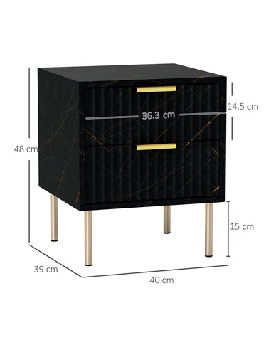 HOMCOM Elegant Two-Drawer Bedside Table - Black