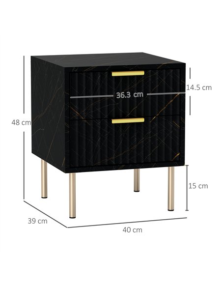 HOMCOM Elegant Two-Drawer Bedside Table - Black - pic 126338 | FastDaddyshop